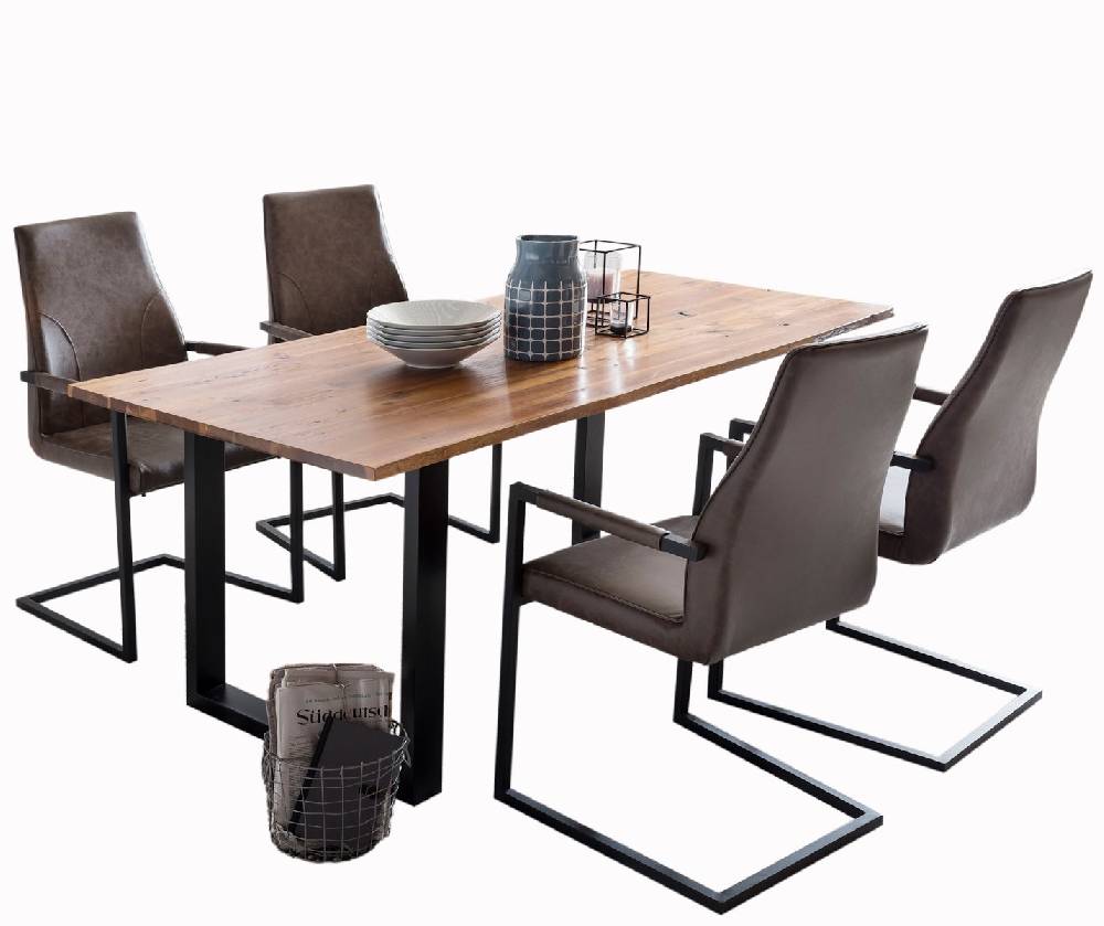 Salesfever Baumkantentisch Stühle dunkelbraun 200 cm massiv COGNAC 5tlg GIADA Discount Store für neue Produkte