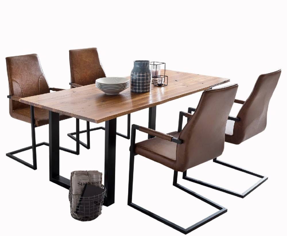 Salesfever Baumkantentisch Stühle hellbraun 200 cm massiv COGNAC 5tlg GIADA Nur noch ein Tag übrig