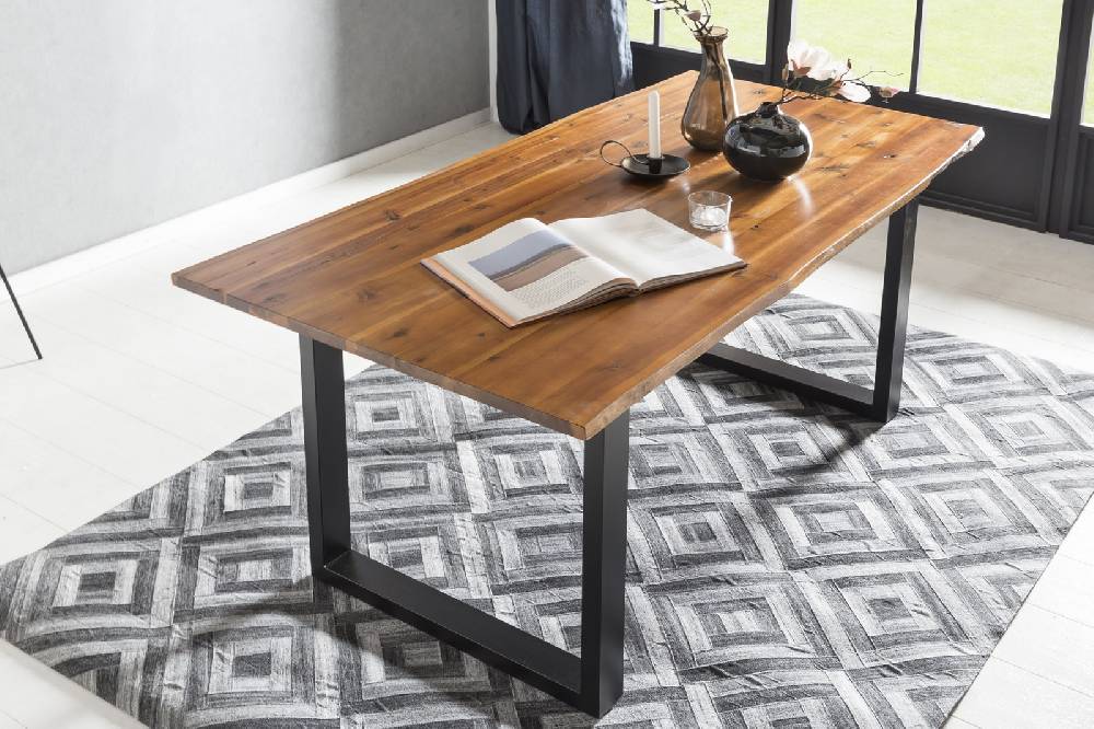 Salesfever Baumkantentisch Stühle hellbraun 200 cm massiv COGNAC 5tlg GIADA Nur noch ein Tag übrig