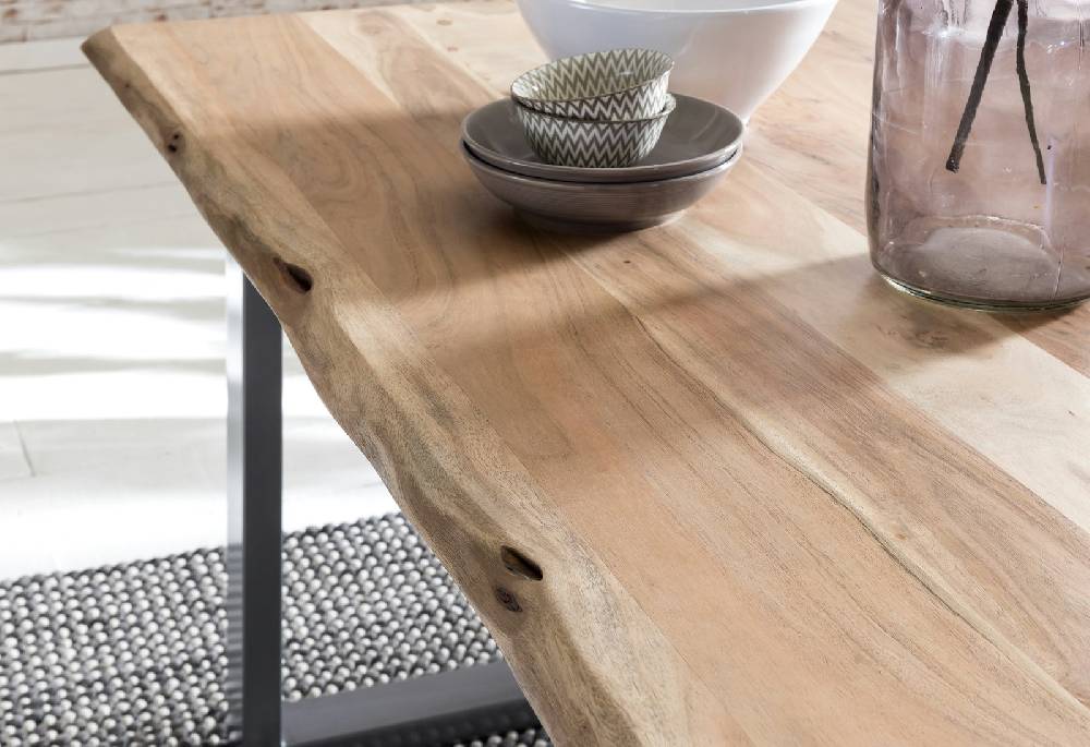 Salesfever Baumkantentisch Stühle dunkelbraun 200 cm massiv NATUR 5tlg GIADA Super Rabatt