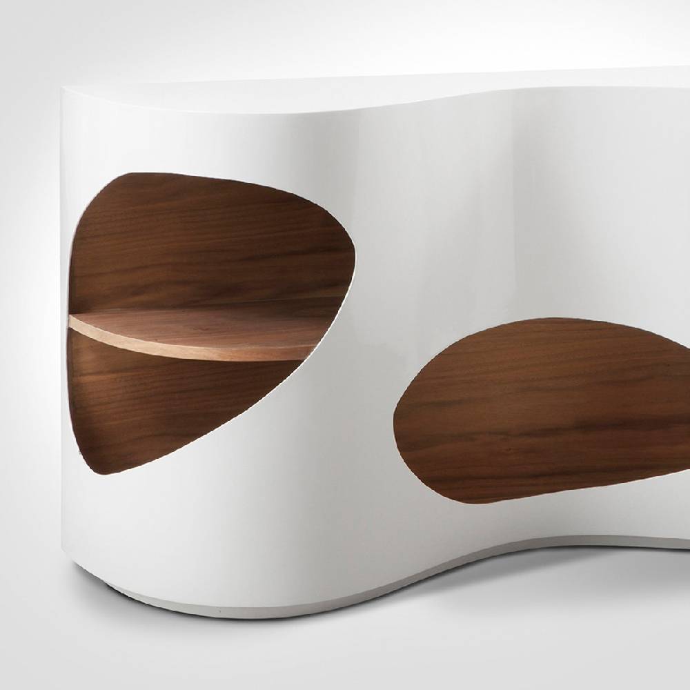 Salesfever Sideboard weiß/walnuss Tchouc Hochglanz Design 2025