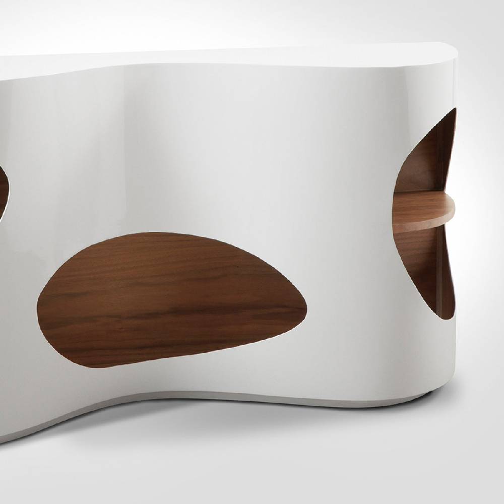 Salesfever Sideboard weiß/walnuss Tchouc Hochglanz Design 2025