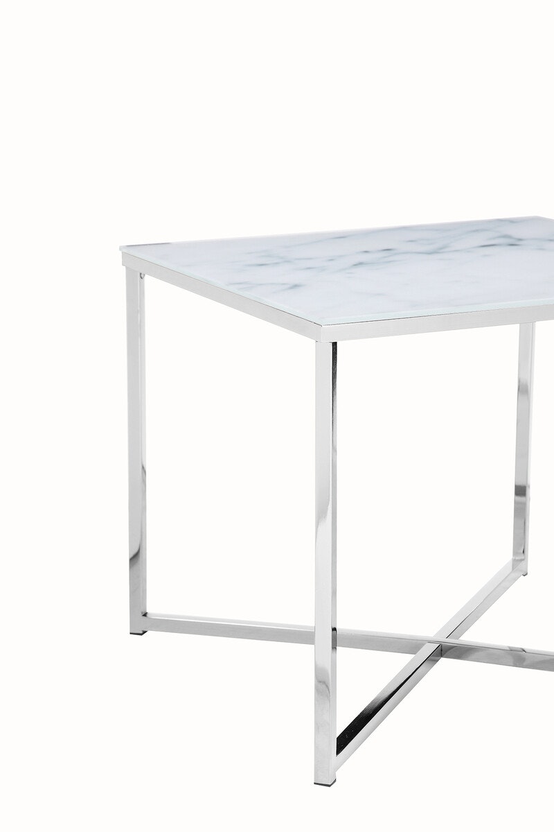 Salesfever Beistelltisch Weiß & Chrom 50x50x42 cm Marmoroptik Dalia Outlet