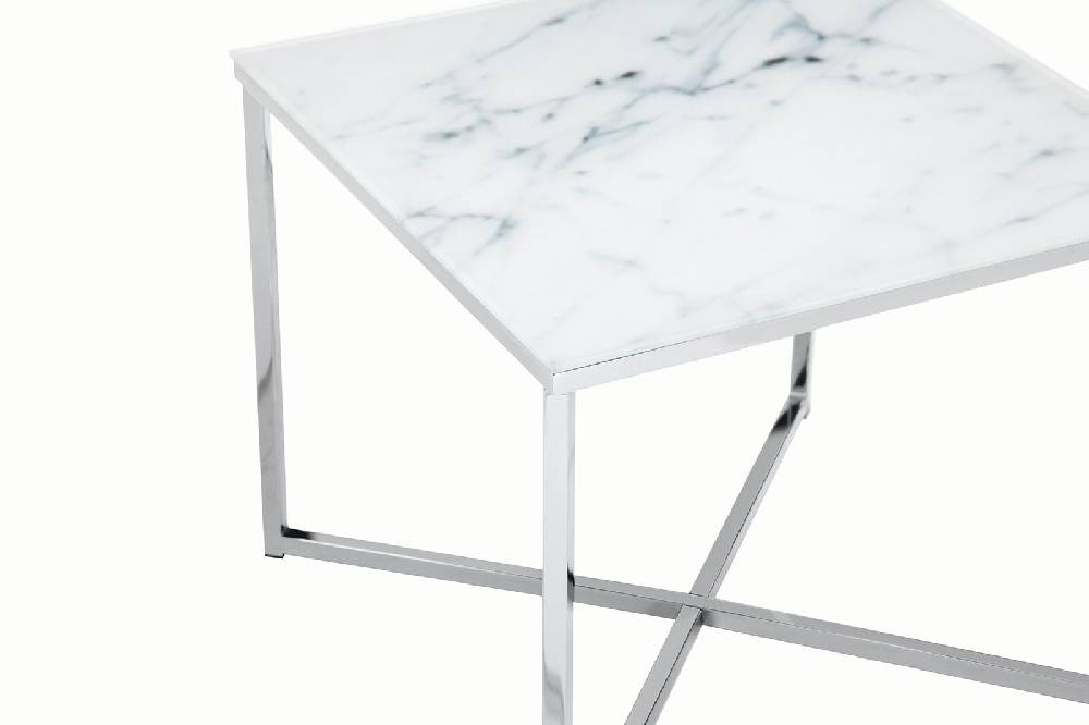 Salesfever Beistelltisch Weiß & Chrom 50x50x42 cm Marmoroptik Dalia Outlet