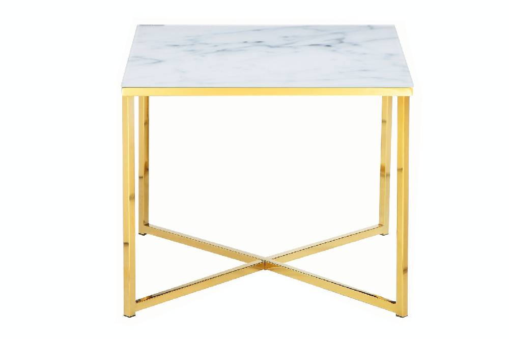 Salesfever Beistelltisch Weiß & Gold 50x50x42 cm Marmoroptik Dalia Limitierter Zeitrabatt