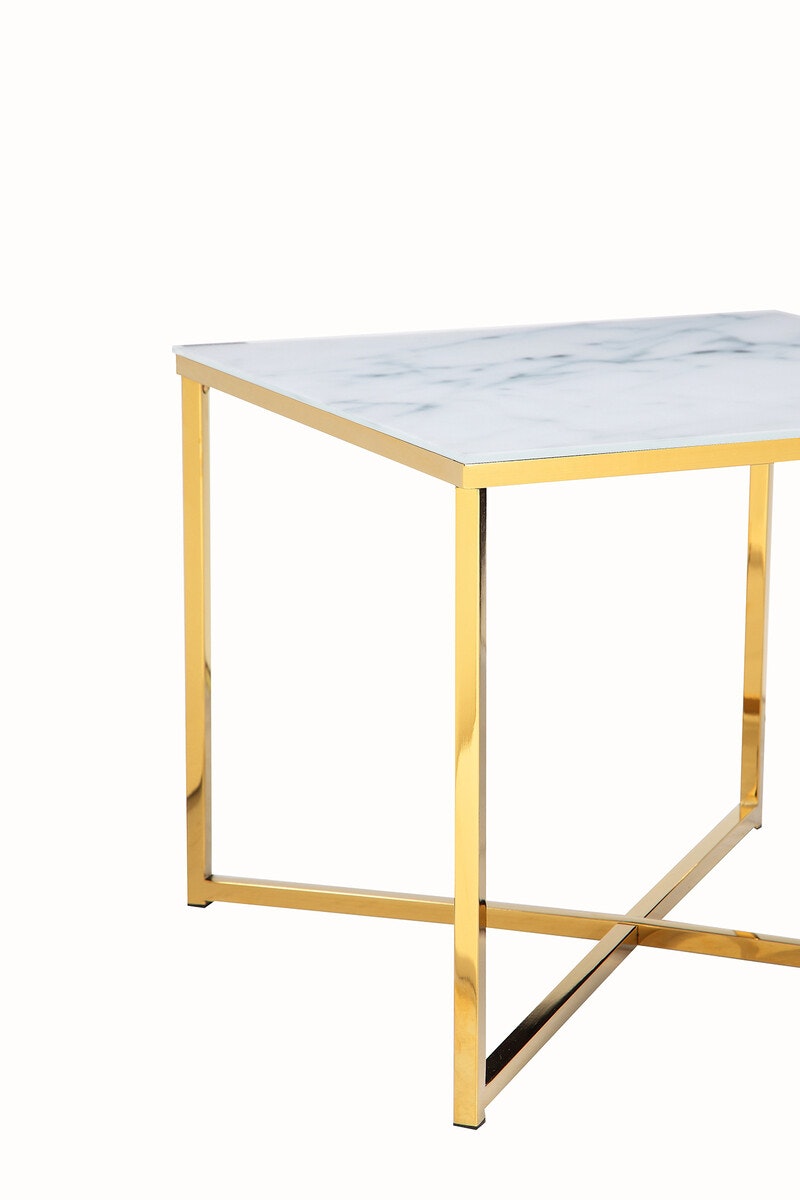 Salesfever Beistelltisch Weiß & Gold 50x50x42 cm Marmoroptik Dalia Limitierter Zeitrabatt