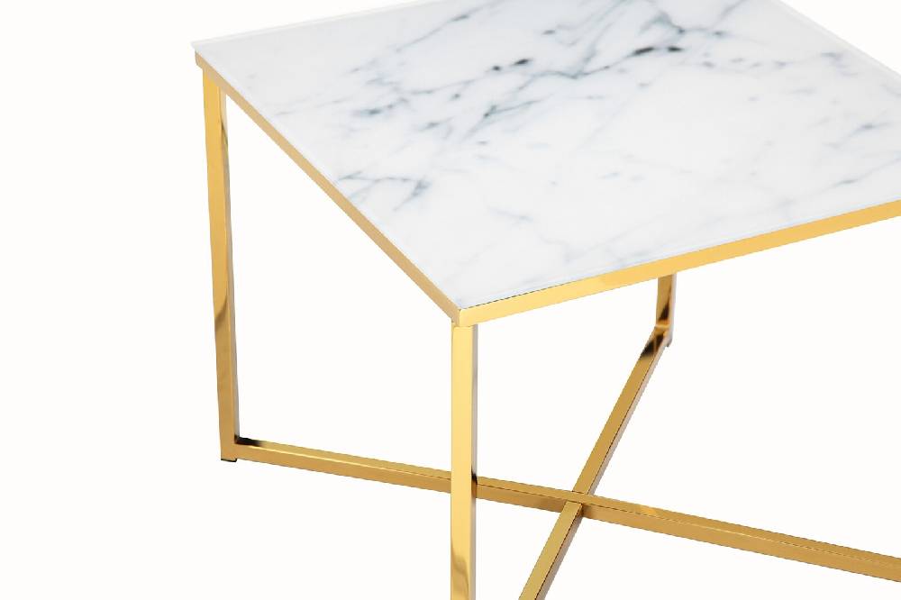 Salesfever Beistelltisch Weiß & Gold 50x50x42 cm Marmoroptik Dalia Limitierter Zeitrabatt