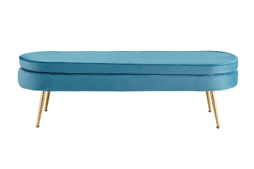 Salesfever Sitzpouf Blau oval lang aus Samt Arielle Fabrikpreis
