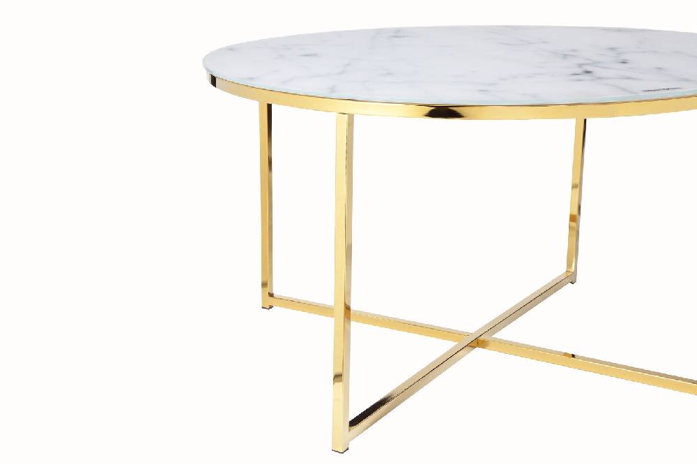 Salesfever Couchtisch Weiß & Gold Ø 80 cm Marmoroptik Daisy Großer Ausverkauf