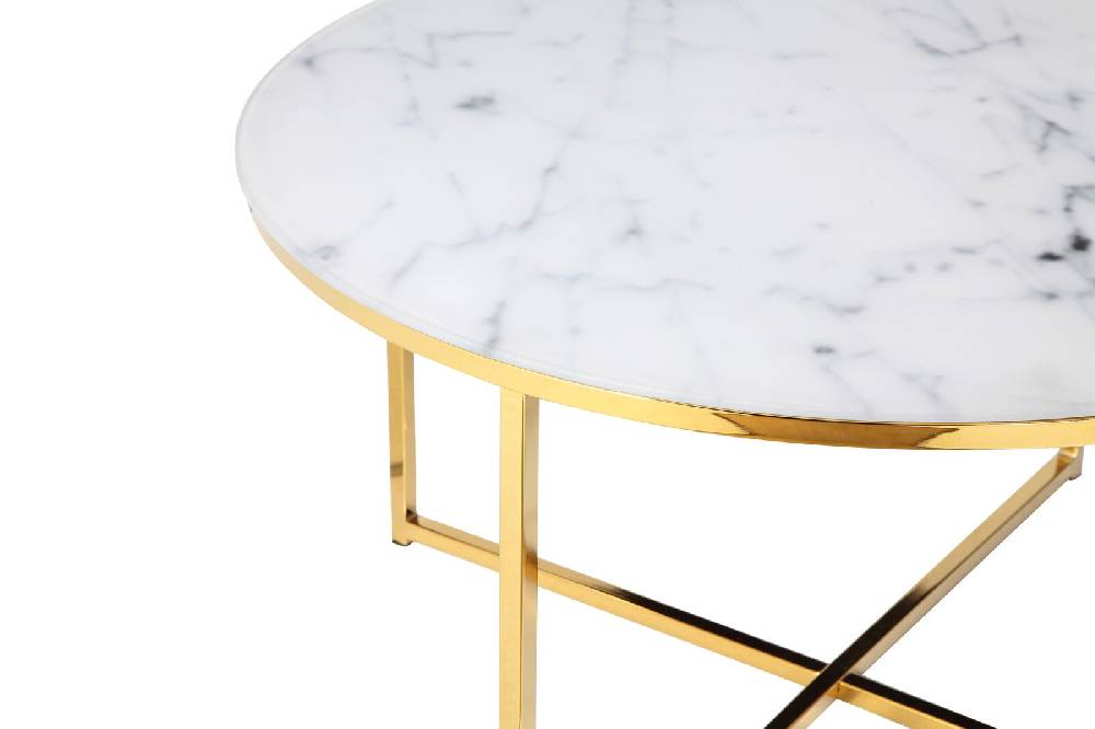 Salesfever Couchtisch Weiß & Gold Ø 80 cm Marmoroptik Daisy Großer Ausverkauf