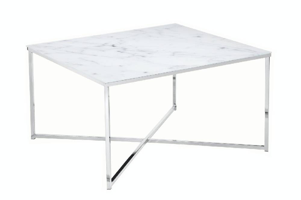 Salesfever Couchtisch Weiß & Chrom 80x80x45 cm Marmoroptik Dalia Begrenztes Angebot