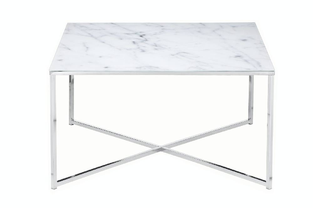 Salesfever Couchtisch Weiß & Chrom 80x80x45 cm Marmoroptik Dalia Begrenztes Angebot