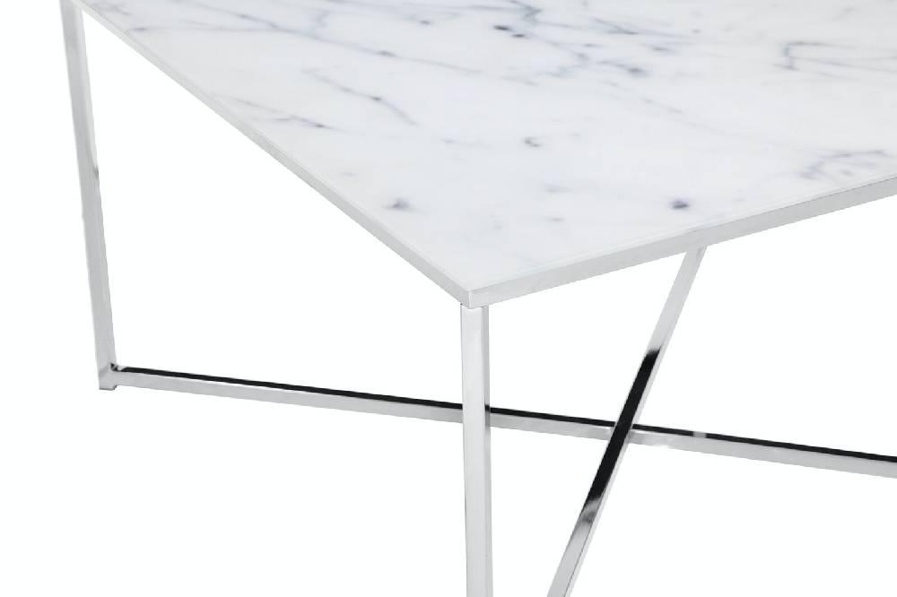 Salesfever Couchtisch Weiß & Chrom 80x80x45 cm Marmoroptik Dalia Begrenztes Angebot