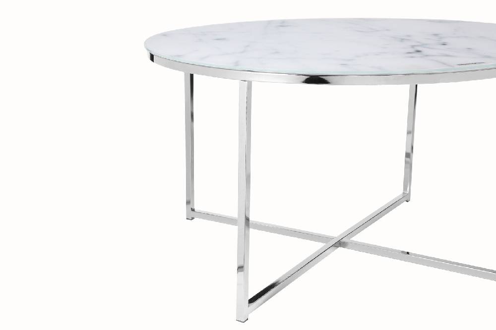 Salesfever Couchtisch Weiß & Chrom Ø 80 cm Marmoroptik Daisy Vatertagsangebot