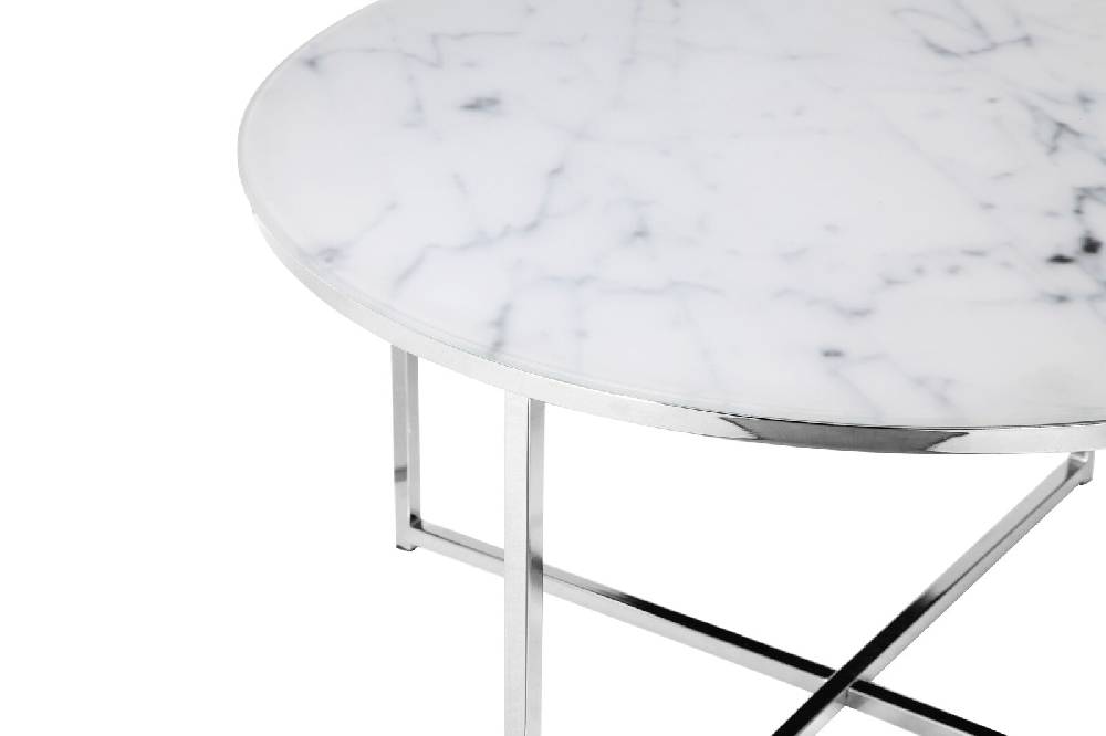 Salesfever Couchtisch Weiß & Chrom Ø 80 cm Marmoroptik Daisy Vatertagsangebot