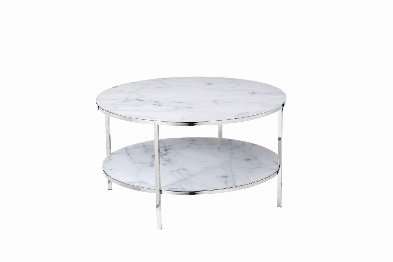 Salesfever Couchtisch Weiß & Chrom mit 2 Ablagen Ø 80 cm Stack Große Rabatte