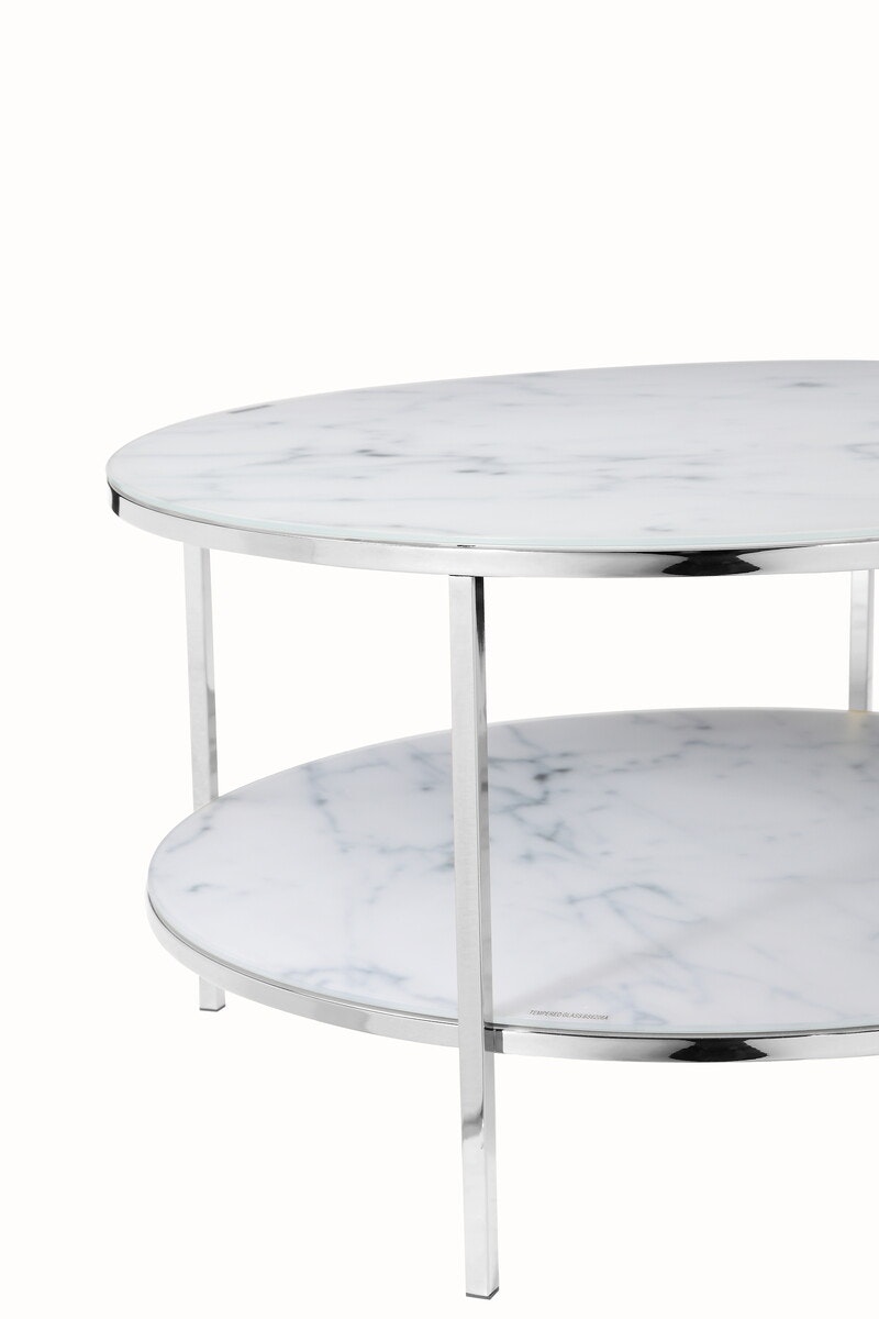 Salesfever Couchtisch Weiß & Chrom mit 2 Ablagen Ø 80 cm Stack Große Rabatte