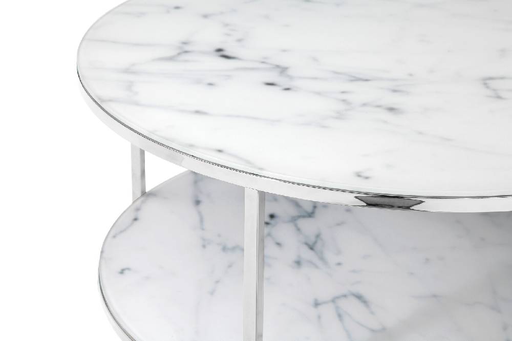 Salesfever Couchtisch Weiß & Chrom mit 2 Ablagen Ø 80 cm Stack Große Rabatte