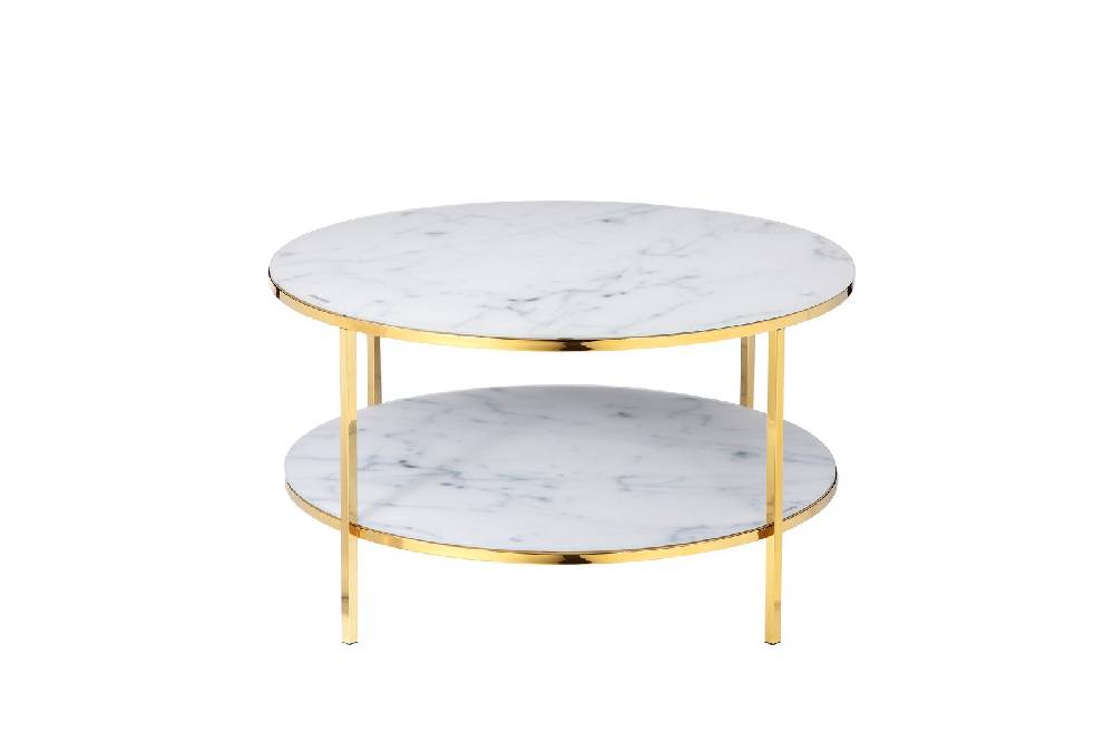 Salesfever Couchtisch Weiß & Gold mit 2 Ablagen Ø 80 cm Stack Riesige Ersparnisse