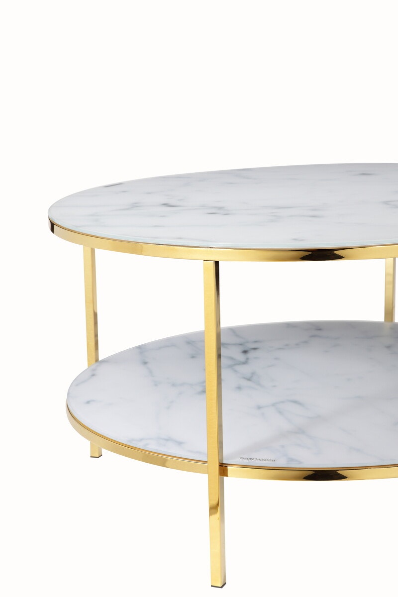 Salesfever Couchtisch Weiß & Gold mit 2 Ablagen Ø 80 cm Stack Riesige Ersparnisse
