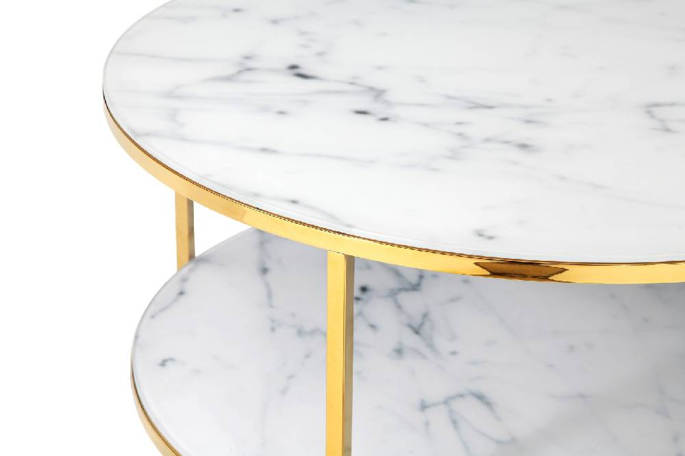 Salesfever Couchtisch Weiß & Gold mit 2 Ablagen Ø 80 cm Stack Riesige Ersparnisse
