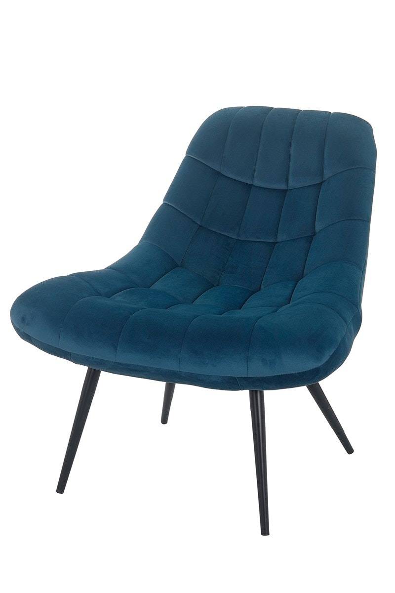 Salesfever Loungesessel Kobaltblau XXL-Sitzfläche Steppung Samt Metall schwarz CHICAGO Nur für heute
