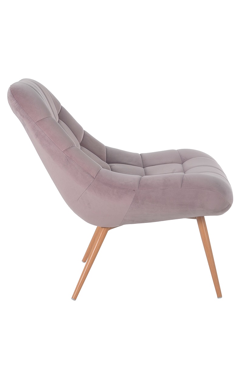 Salesfever Loungesessel rosa XXL-Sitzfläche Steppung Samt Metall Holzoptik CHICAGO Super Rabatt