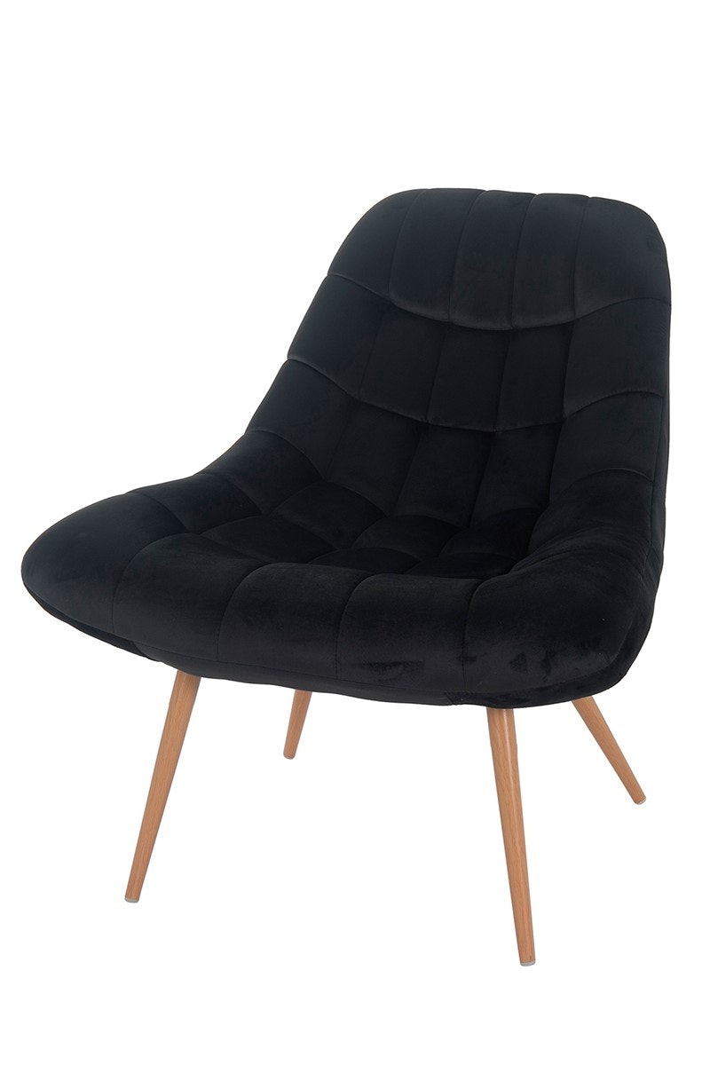 Salesfever Loungesessel schwarz XXL-Sitzfläche Steppung Samt Metall Holzoptik CHICAGO Riesige Rabatte