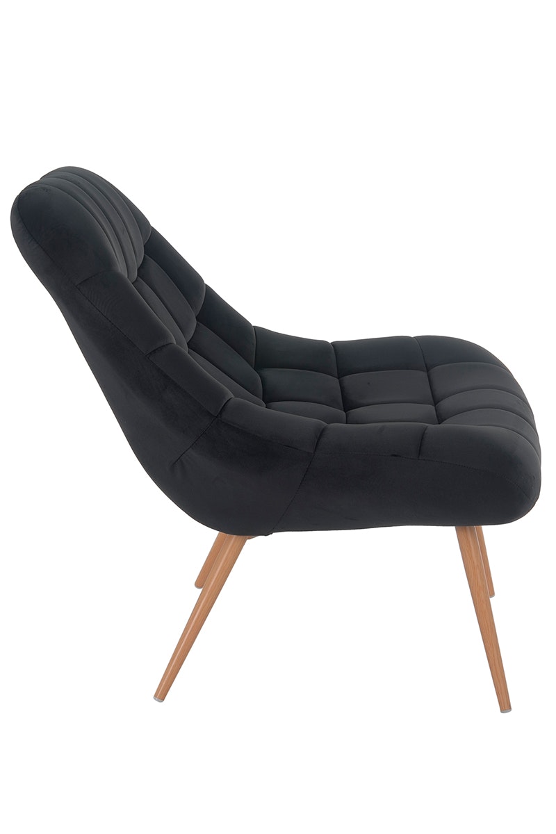 Salesfever Loungesessel schwarz XXL-Sitzfläche Steppung Samt Metall Holzoptik CHICAGO Riesige Rabatte