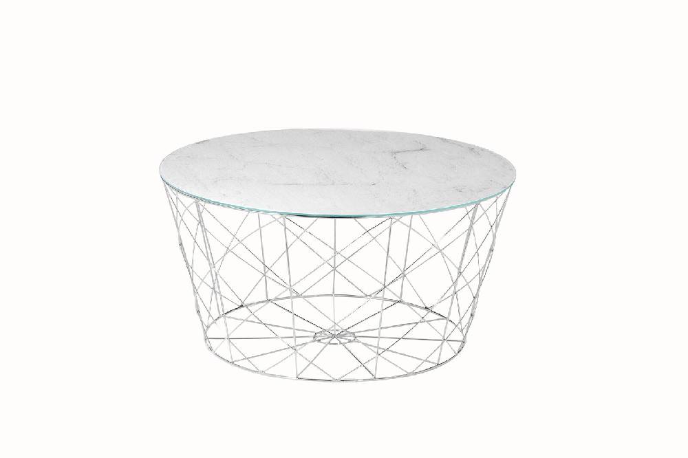 Salesfever Couchtisch Weiß, Chrom mit Metallkorb Ø 80 cm Noa Clearance-Verkauf