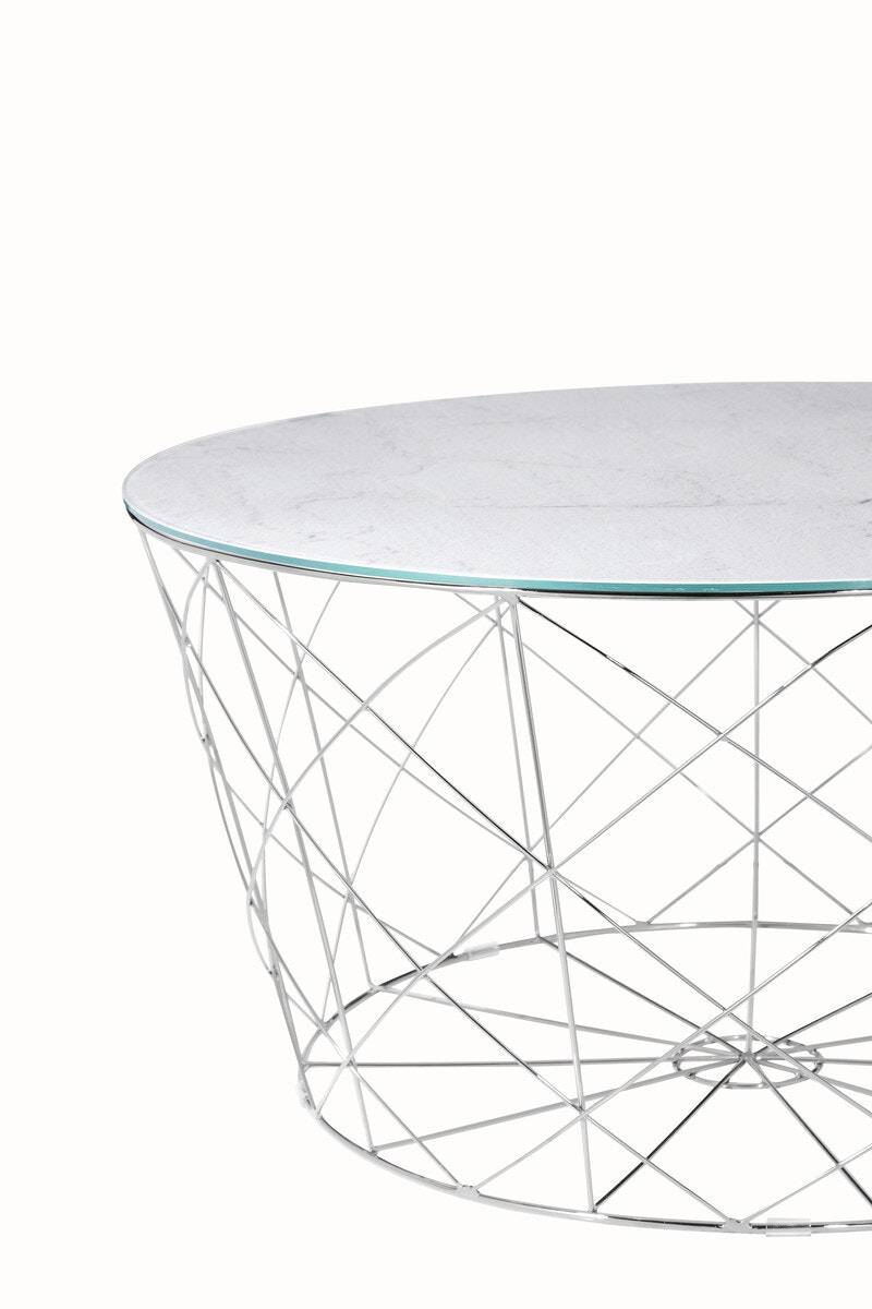 Salesfever Couchtisch Weiß, Chrom mit Metallkorb Ø 80 cm Noa Clearance-Verkauf