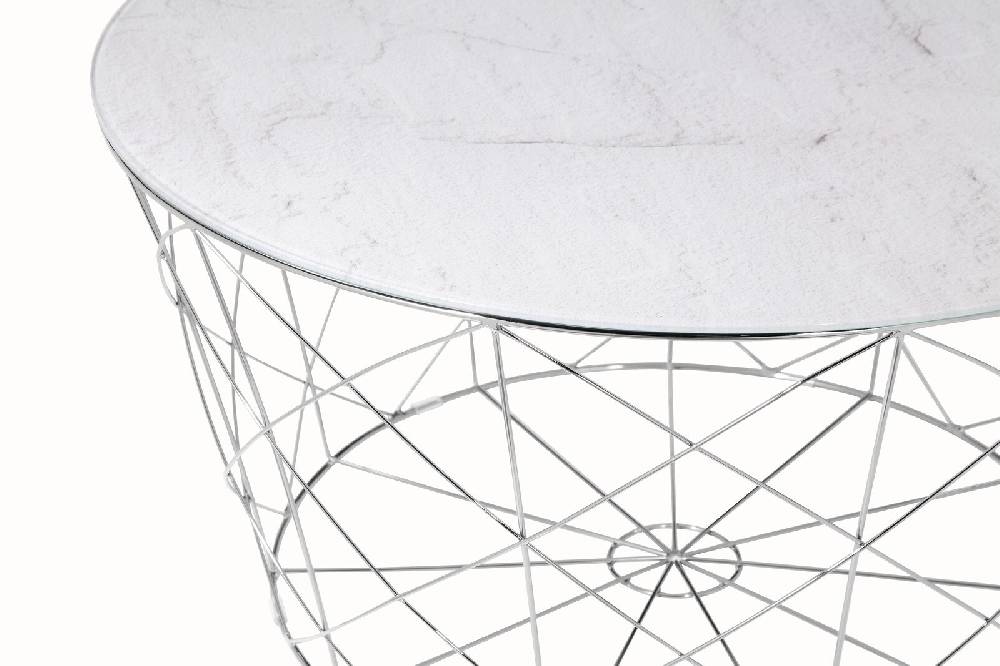 Salesfever Couchtisch Weiß, Chrom mit Metallkorb Ø 80 cm Noa Clearance-Verkauf