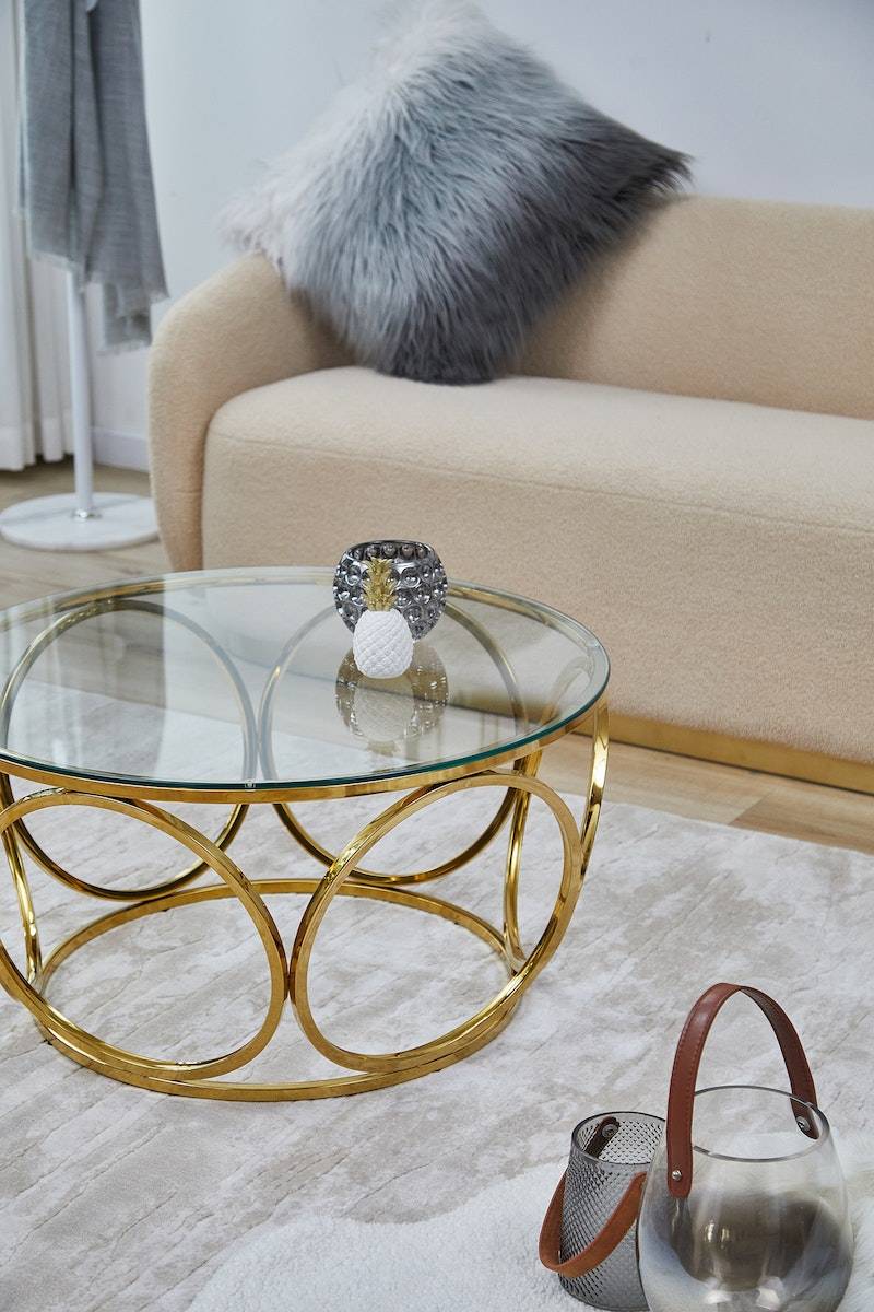 Salesfever Couchtisch Ø 80 cm Gold/Klarglas Juno Kostenloser Versand international