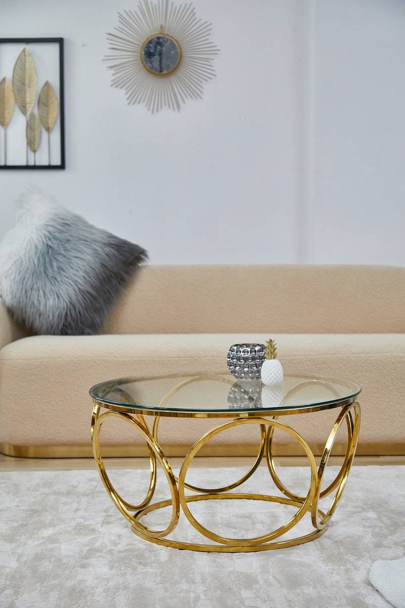 Salesfever Couchtisch Ø 80 cm Gold/Klarglas Juno Kostenloser Versand international