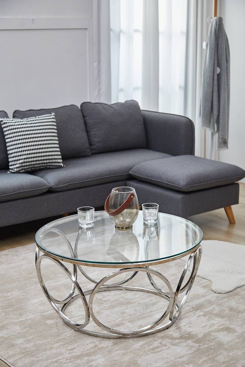 Salesfever Couchtisch Ø 80 cm Silber/Klarglas Juno Fabrikladen