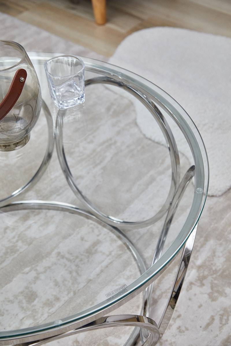Salesfever Couchtisch Ø 80 cm Silber/Klarglas Juno Fabrikladen