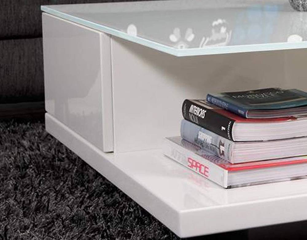 Salesfever Couchtisch weiß 100x100 cm Holz Glas mit Schublade Clara Schlussverkauf