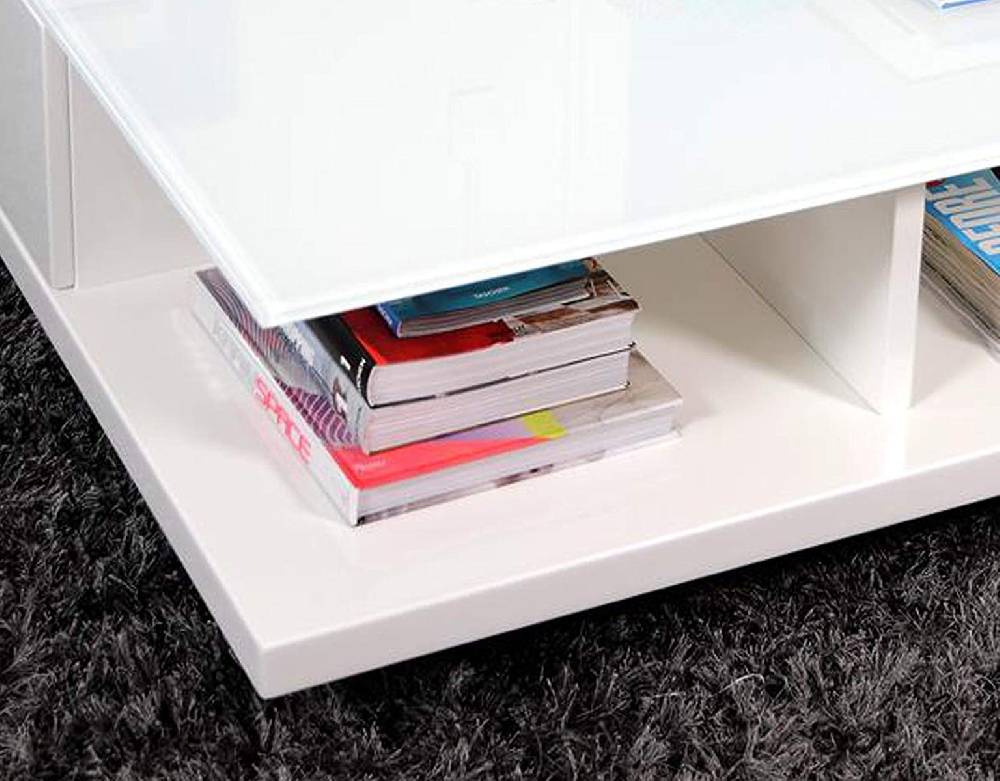 Salesfever Couchtisch weiß 100x100 cm Holz Glas mit Schublade Clara Schlussverkauf