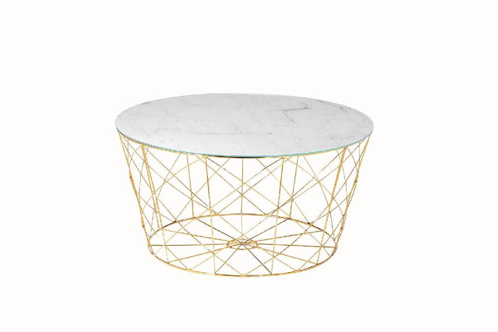 Salesfever Couchtisch Weiß, Gold mit Metallkorb Ø 80 cm Noa Fabrikverkauf