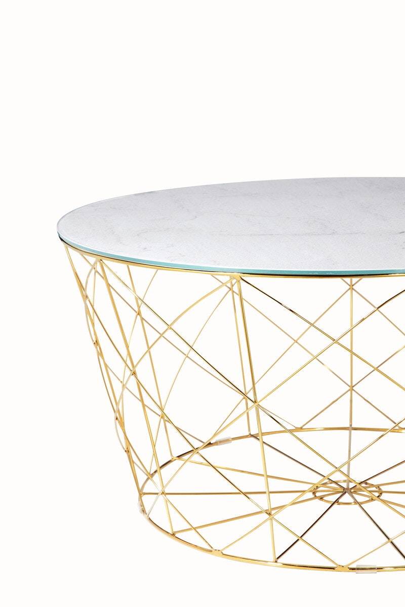 Salesfever Couchtisch Weiß, Gold mit Metallkorb Ø 80 cm Noa Fabrikverkauf