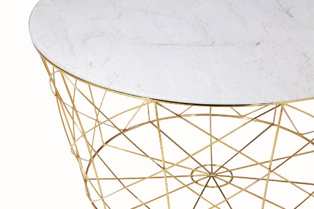 Salesfever Couchtisch Weiß, Gold mit Metallkorb Ø 80 cm Noa Fabrikverkauf