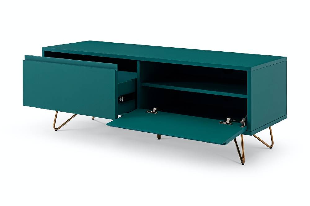 Salesfever Lowboard Blau mit Schublade und Klappfach Beine Messing LOTTA Fabrik Onlineshop