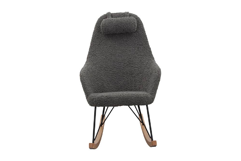 Salesfever Schaukelstuhl grau mit Armlehnen Kissen Teddyfell Layback Versandkostenfrei
