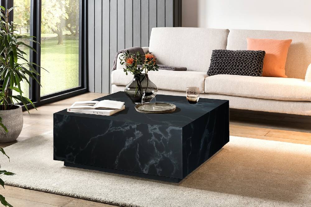 Salesfever Couchtisch Schwarz 90x90 cm in Marmoroptik Jaxon Großer Ausverkauf