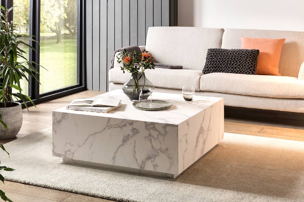 Salesfever Couchtisch Weiß 90x90 cm in Marmoroptik Jaxon Flash Sale