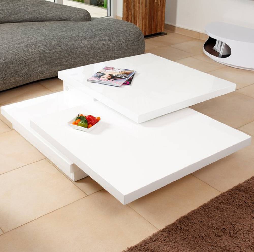 Salesfever Couchtisch weiß hochglanz 360° 119 - 160 cm Wohnzimmertisch GIACO Exklusivangebot