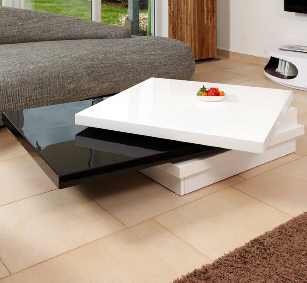 Salesfever Couchtisch weiß - schwarz hochglanz 360° 119 - 160 cm Wohnzimmertisch GIACO Preisnachlass