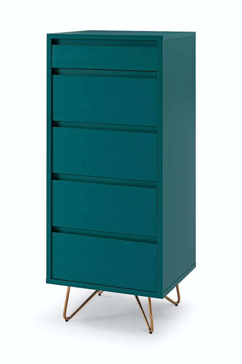 Salesfever Kommode Blau hoch mit 4 Schubladen und Spiegel Beine Messing LOTTA Weihnachtsangebot