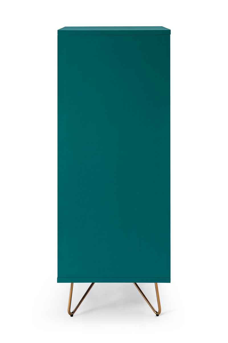 Salesfever Kommode Blau hoch mit 4 Schubladen und Spiegel Beine Messing LOTTA Weihnachtsangebot