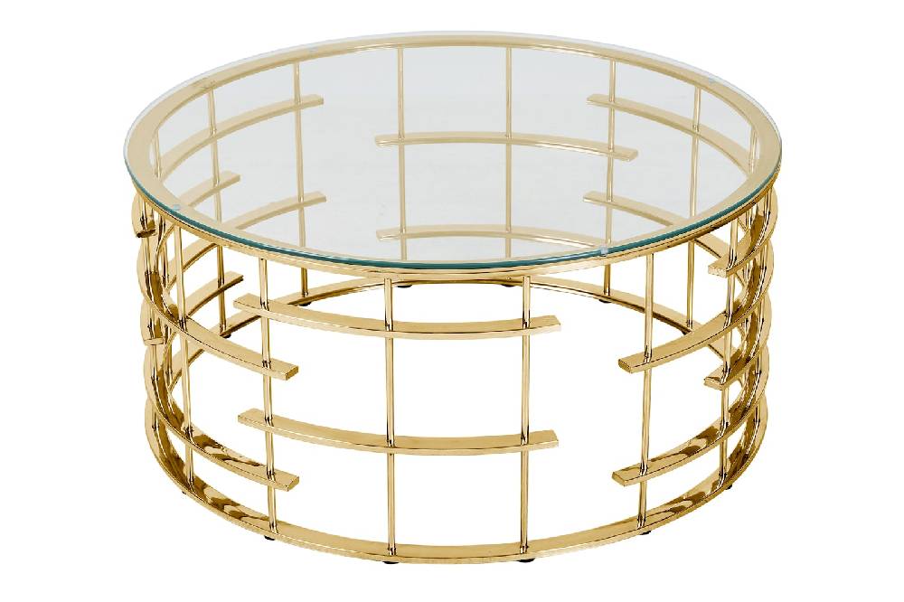 Salesfever Couchtisch Gold/Klar Ø 90 cm Astra Räumungsverkauf